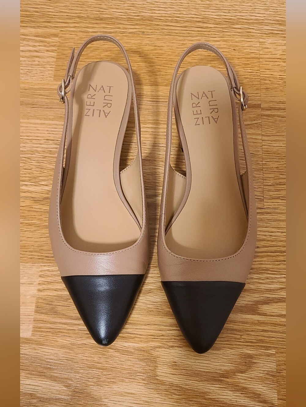 Naturalizer Banks Slingback Flats 7M Leather Taupe Black Cap Toe